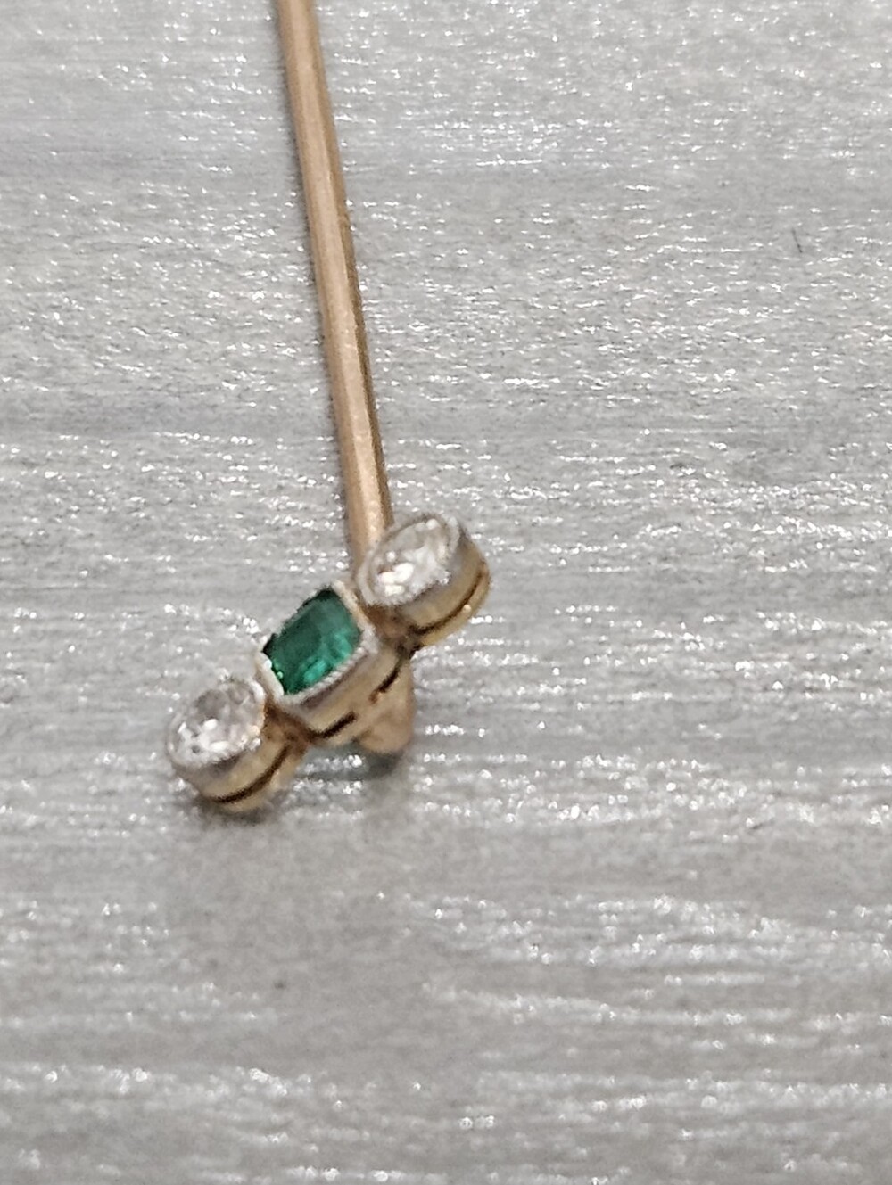 Antique 14k Diamond And Emarald Stickpin - Picture 4 of 9
